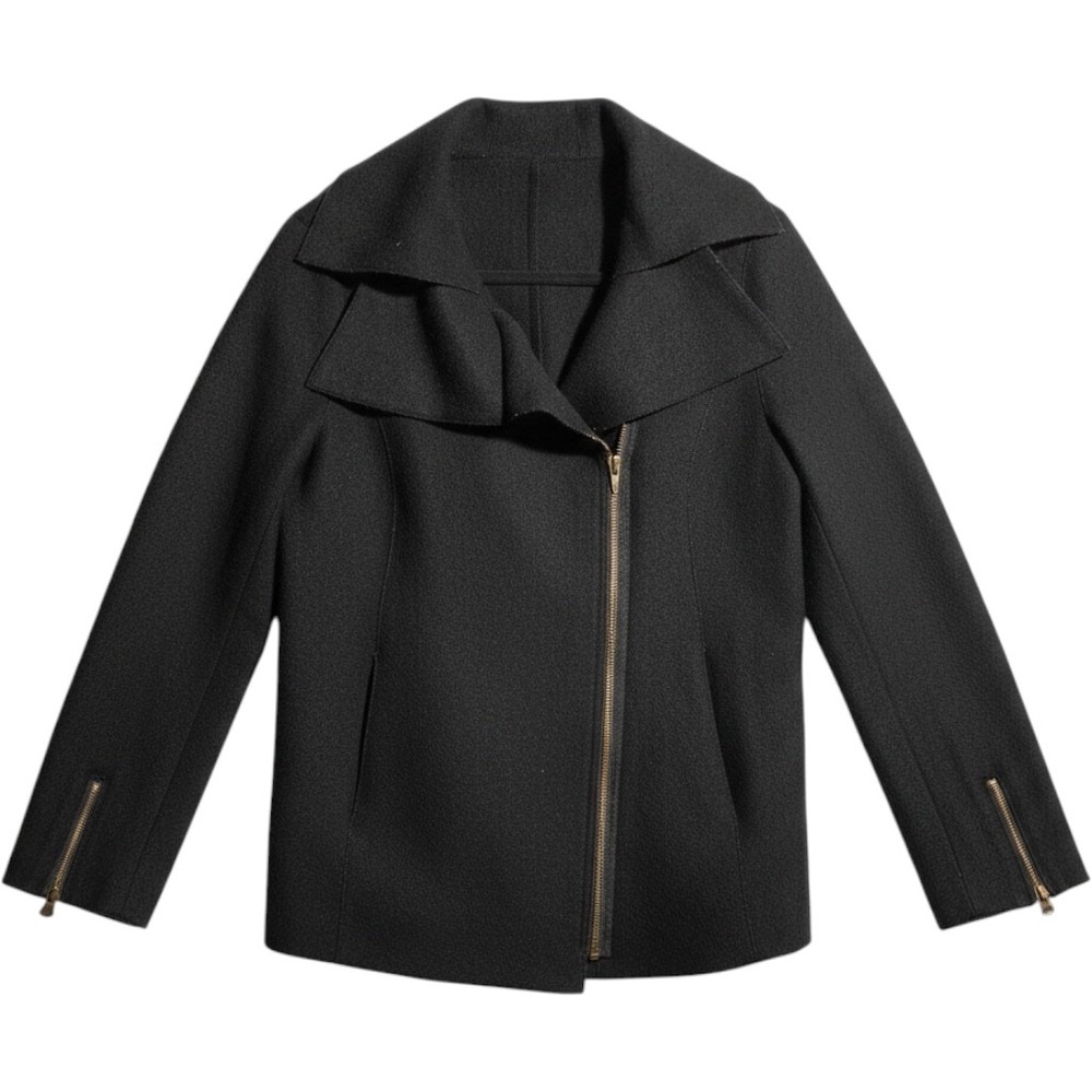 Alpaca Wool Asymmetrical Zip Jacket Black Moto Coat Made in Peru Small Lagenlook